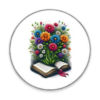 Book lover - Flowers growing from a book - Round  fridge magnet - white - Front