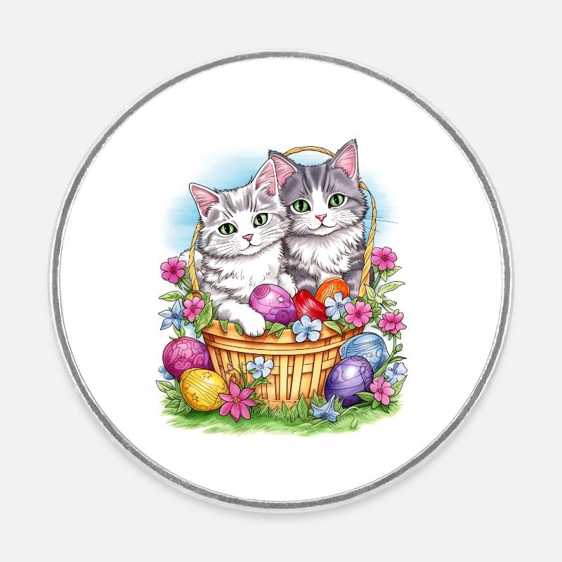 Chats de Pâques doux - Magnet rond - blanc