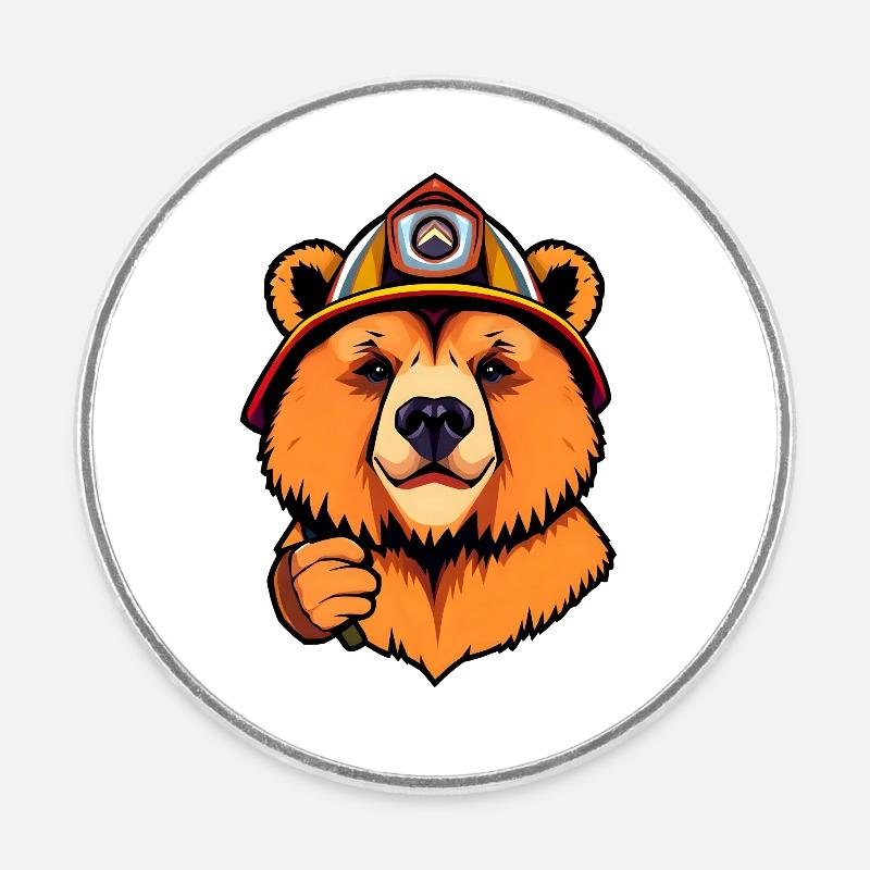 Brave Teddy Bear Firefighter Ready for Action - Round  fridge magnet - white