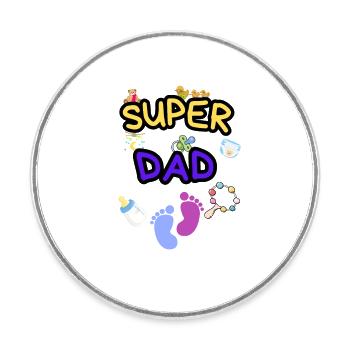 Super Dad - Stolzer Papa mit Baby Icons - Runder Kühlschrankmagnet - Weiß - Vorne