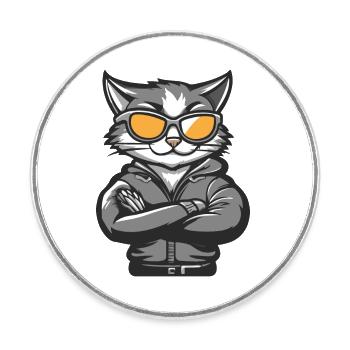Katze Comic Cool - Runder Kühlschrankmagnet - Weiß - Vorne