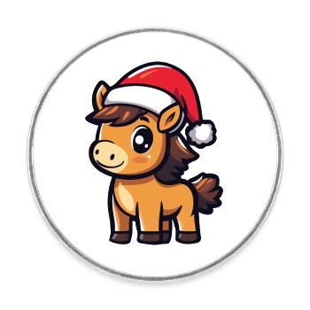 Cheval Noël - Magnet rond - blanc - Devant