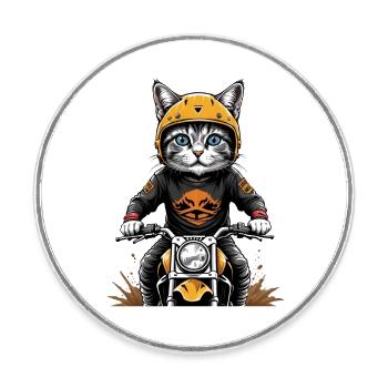 Cat Motocross Bike Cadeau Moto Supermoto - Magnet rond - blanc - Devant