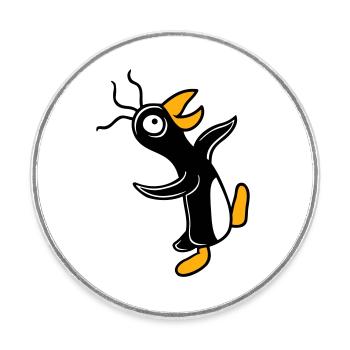 Verrückter Pinguin läuft dumm guckt doof albern - Runder Kühlschrankmagnet - Weiß - Vorne