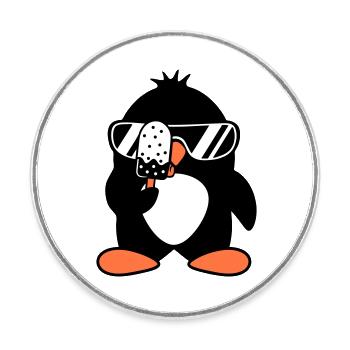 Pingouin léchant des sucettes glacées mangeant de la crème glacée délicieuse - Magnet rond - blanc - Devant