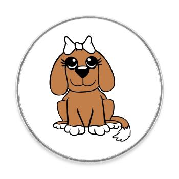 chien assis petit jolie dame arc femelle - Magnet rond - blanc - Devant