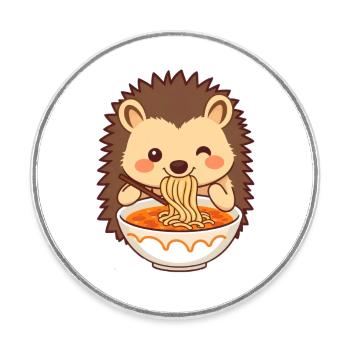 Ein süßer Igel mag Nudelsuppe - Runder Kühlschrankmagnet - Weiß - Vorne
