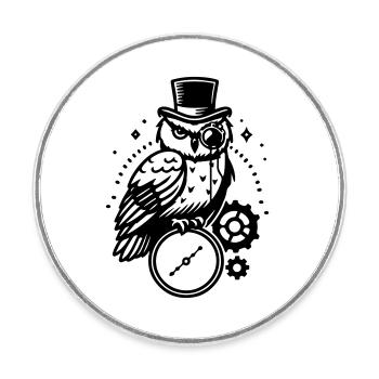 Conception de hibou et d’horloge steampunk - Magnet rond - blanc - Devant