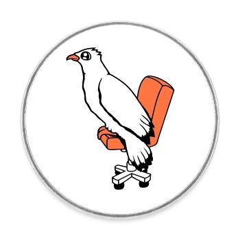 Vogel sitzt Stuhl Schreibtisch Drehstuhl arbeiten - Runder Kühlschrankmagnet - Weiß - Vorne