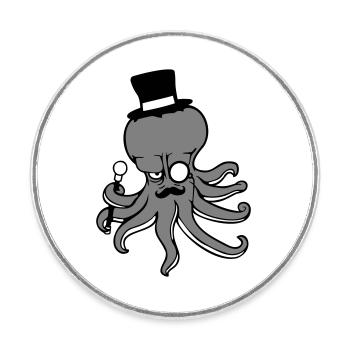 Kraken Mr. Sir Chapeau haut de forme Monocle Lunettes Empire - Magnet rond - blanc - Devant