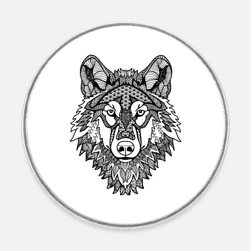 Mandala Wolf - Runder Kühlschrankmagnet - Weiß