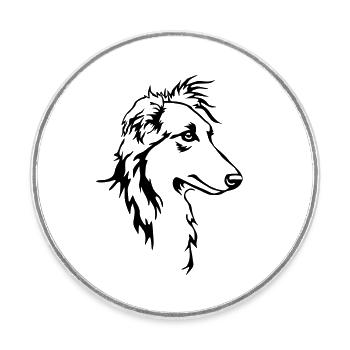 Long hair whippet head - Round  fridge magnet - white - Front