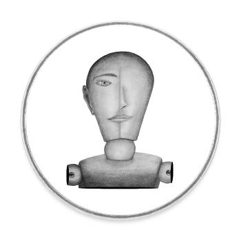 Mannequin dessiné - Magnet rond - blanc - Devant