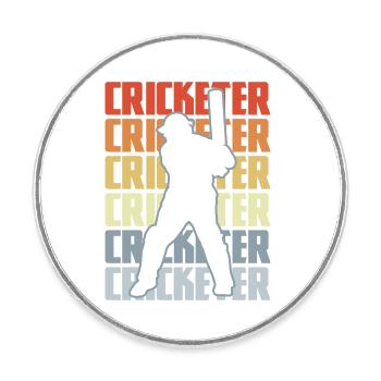 Retro Cricket Player - Round  fridge magnet - white - Front