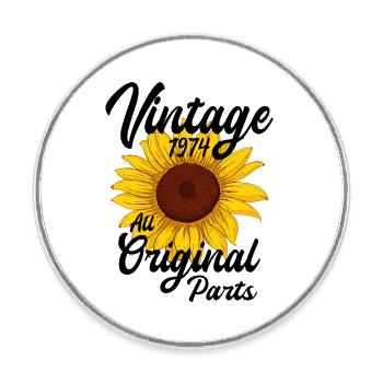 Vintage 1974 Sunflower Birthday Vintage 74 - Round  fridge magnet - white - Front