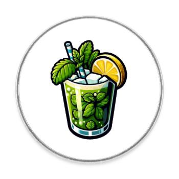 Mojito Cocktail Rum Lime Mint - Round  fridge magnet - white - Front