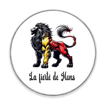 Motif du drapeau lion de Mons - Magnet rond - blanc - Devant
