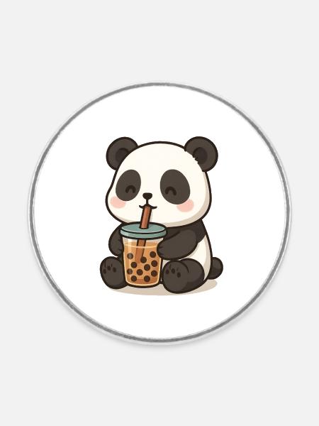 Pandabär mit Bubble Tea - Runder Kühlschrankmagnet - Weiß