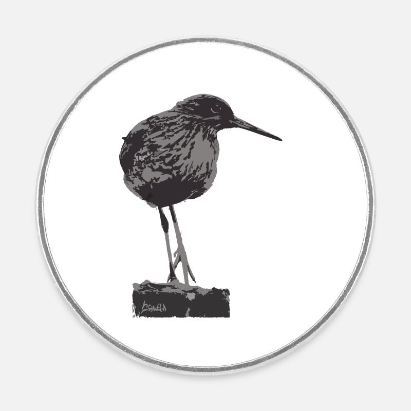 Rotschenkel - Monochrome Vogel Silhouette - Runder Kühlschrankmagnet - Weiß