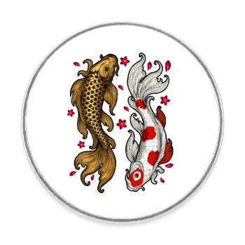 Koi Fish Drawing | Love and Harmony - Round  fridge magnet - white - Front