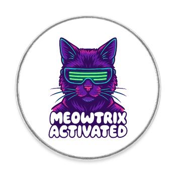 Meowtrix Activated Neon Cat - Runder Kühlschrankmagnet - Weiß - Vorne
