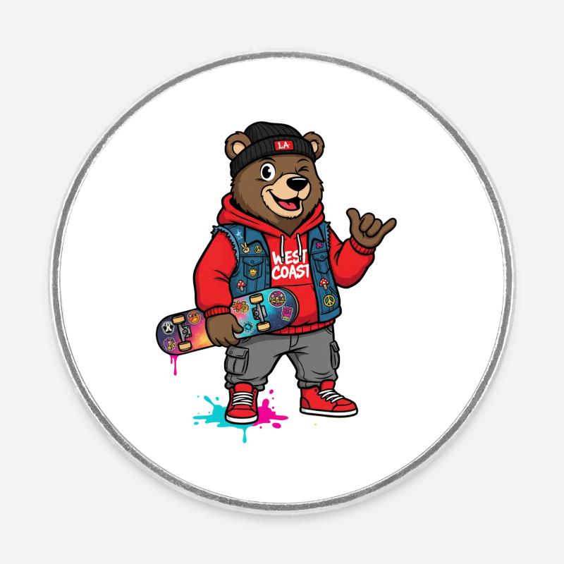 Wave Bear Skateboard Graffiti Sweat à capuche - Magnet rond - blanc