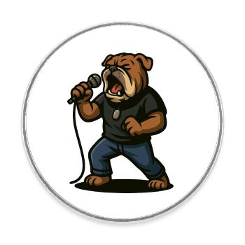 Rock Singer Bulldog with Microphone Art - Round  fridge magnet - white - Front