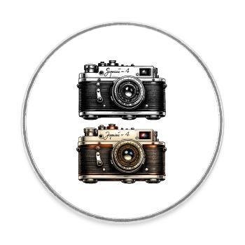 Vintage-Zwillingskamera-Duo - Runder Kühlschrankmagnet - Weiß - Vorne