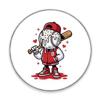 Süßer Baseballspieler-Cartoon - Runder Kühlschrankmagnet - Weiß - Vorne