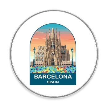 Barcelona Spanien Vintage-Reiseplakat - Runder Kühlschrankmagnet - Weiß - Vorne