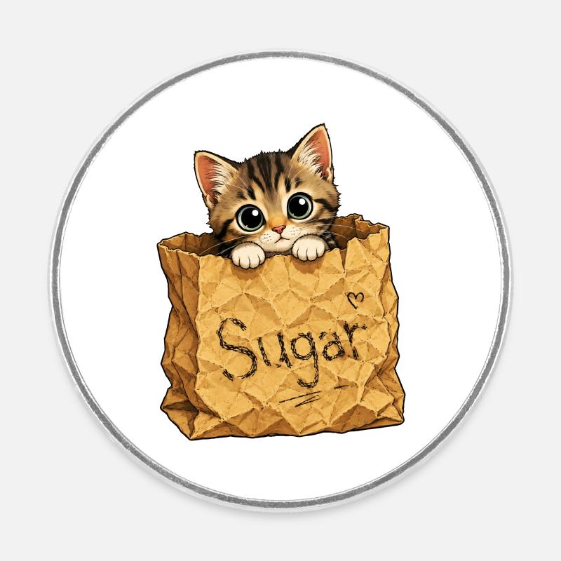 Kitten in a bag - Round  fridge magnet - white