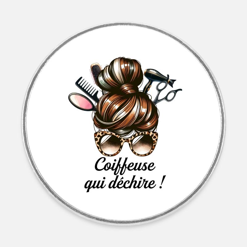 Chignon Coiffeuse Qui Déchire Super Coiffeuse - Magnet rond - blanc