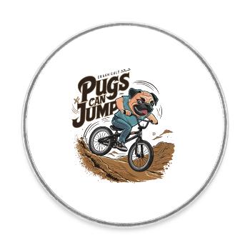 Mops Hundehalter Mops Pugs Can Jump - Runder Kühlschrankmagnet - Weiß - Vorne