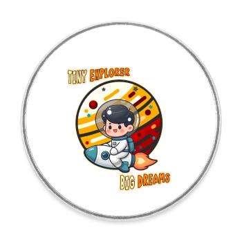 Petit explorateur, enfant astronaute sur des fusées - Magnet rond - blanc - Devant