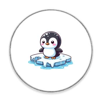 Penguin, Global Warming & Melting Ice - Round  fridge magnet - white - Front
