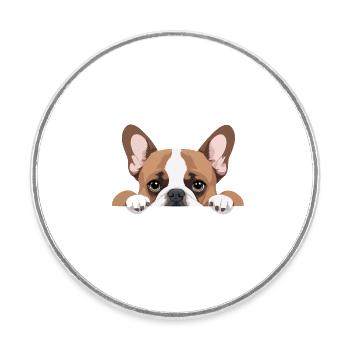 Französische Bulldogge Spähen Niedliches Entzückendes lustiges Tier - Runder Kühlschrankmagnet - Weiß - Vorne