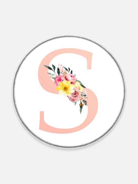 S Monogramm Floral - Runder Kühlschrankmagnet - Weiß