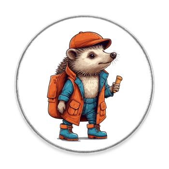 Süßer Igel auf Wandertour - Runder Kühlschrankmagnet - Weiß - Vorne