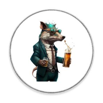 Cool animal with BIer. Style and alcohol - Round  fridge magnet - white - Front