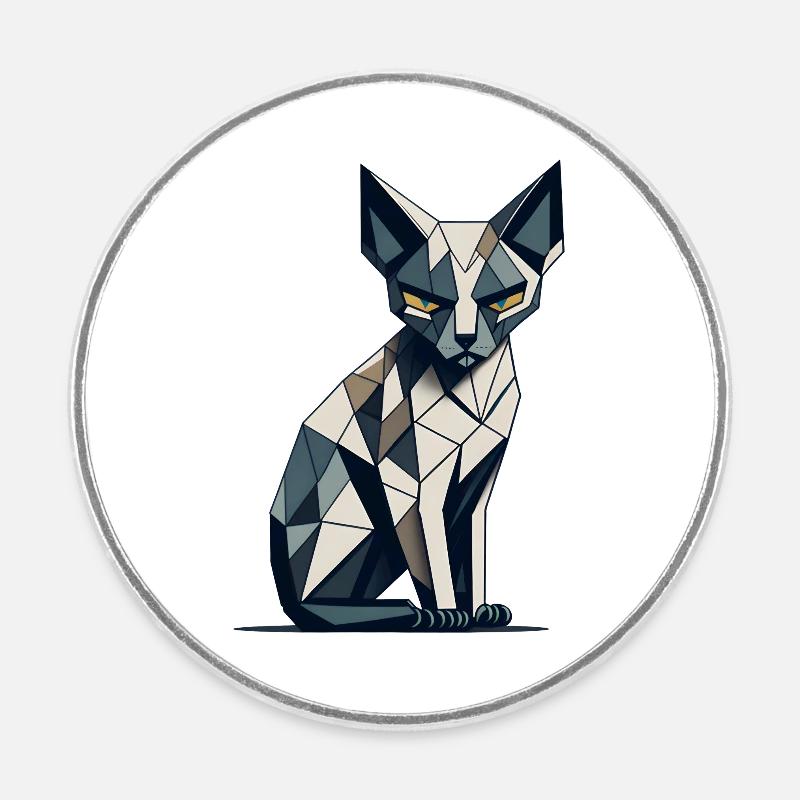 Chat siamois polygonal - Magnet rond - blanc