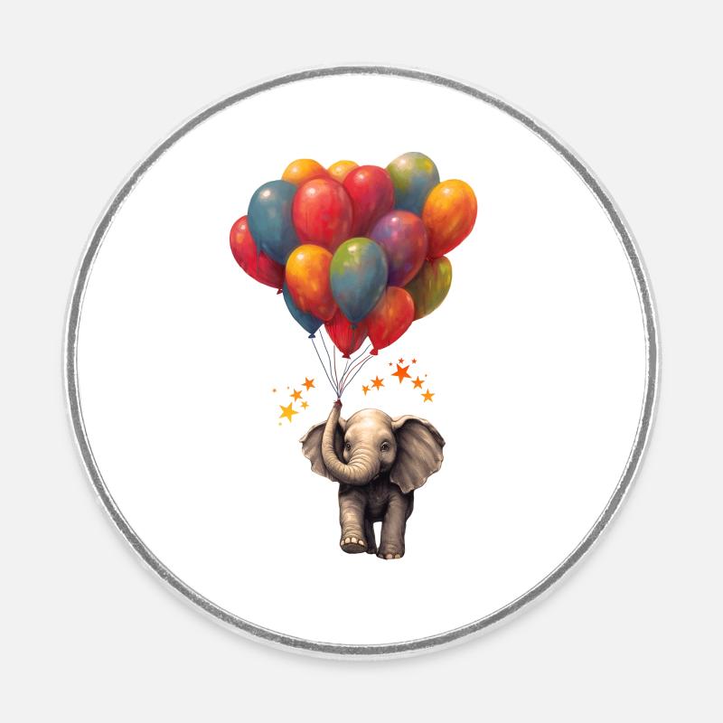 Elephant with balloons - Round  fridge magnet - white