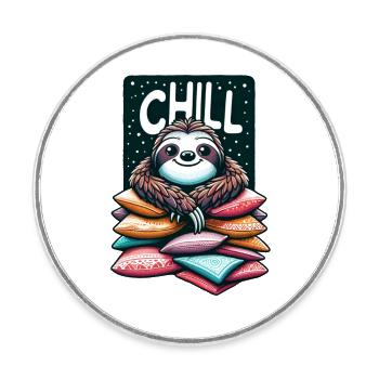 Chill Sloth - Round  fridge magnet - white - Front