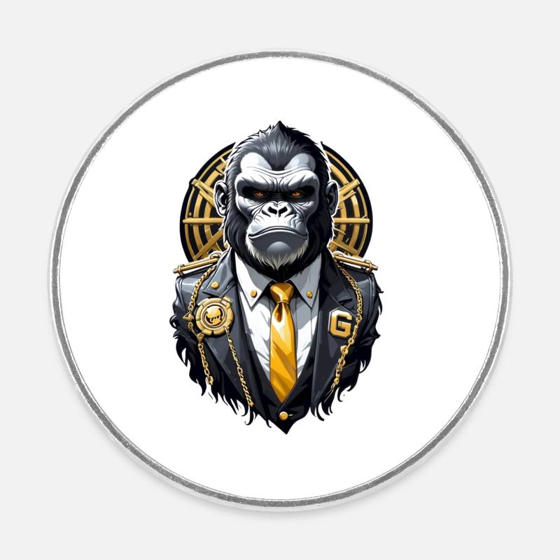 Gorilla with Gold Chain - Round  fridge magnet - white