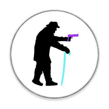 Silhouette de voleur de grand-père avec bâton de marche et arme à feu - Magnet rond - blanc - Devant