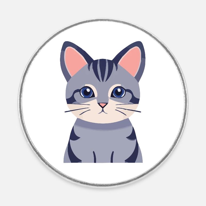 graue Katze süß - Runder Kühlschrankmagnet - Weiß