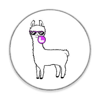 Lama chewing-gum bulle bulle alpaga soufflant - Magnet rond - blanc - Devant