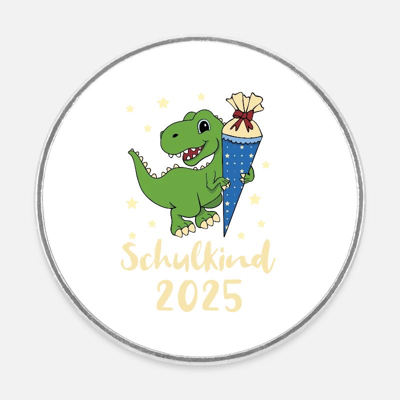 Écolier 2025 Dino avec cône de sucre - Magnet rond - blanc
