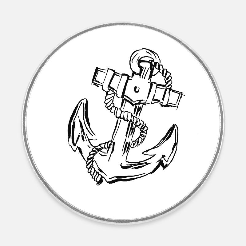 Ancre, noire - Magnet rond - blanc