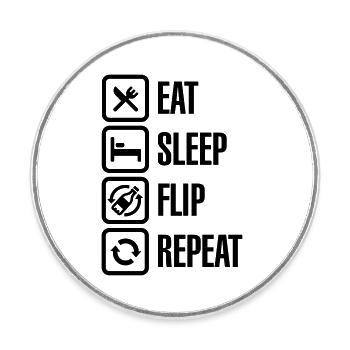 Eat - Sleep - Bottle Flip - Repeat - Runder Kühlschrankmagnet - Weiß - Vorne