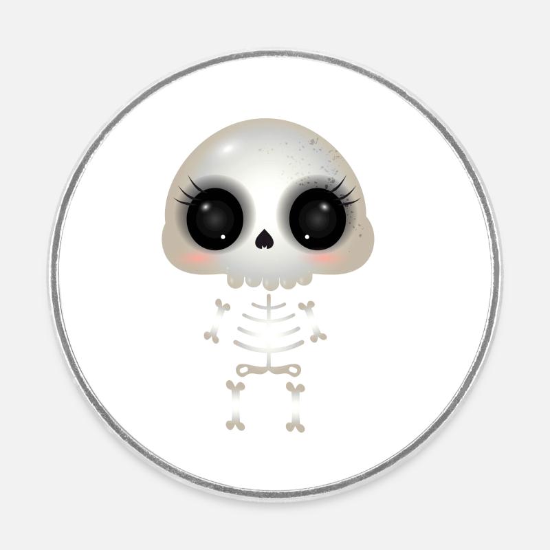 Crâne mignon avec orbites et cils foncés - Magnet rond - blanc